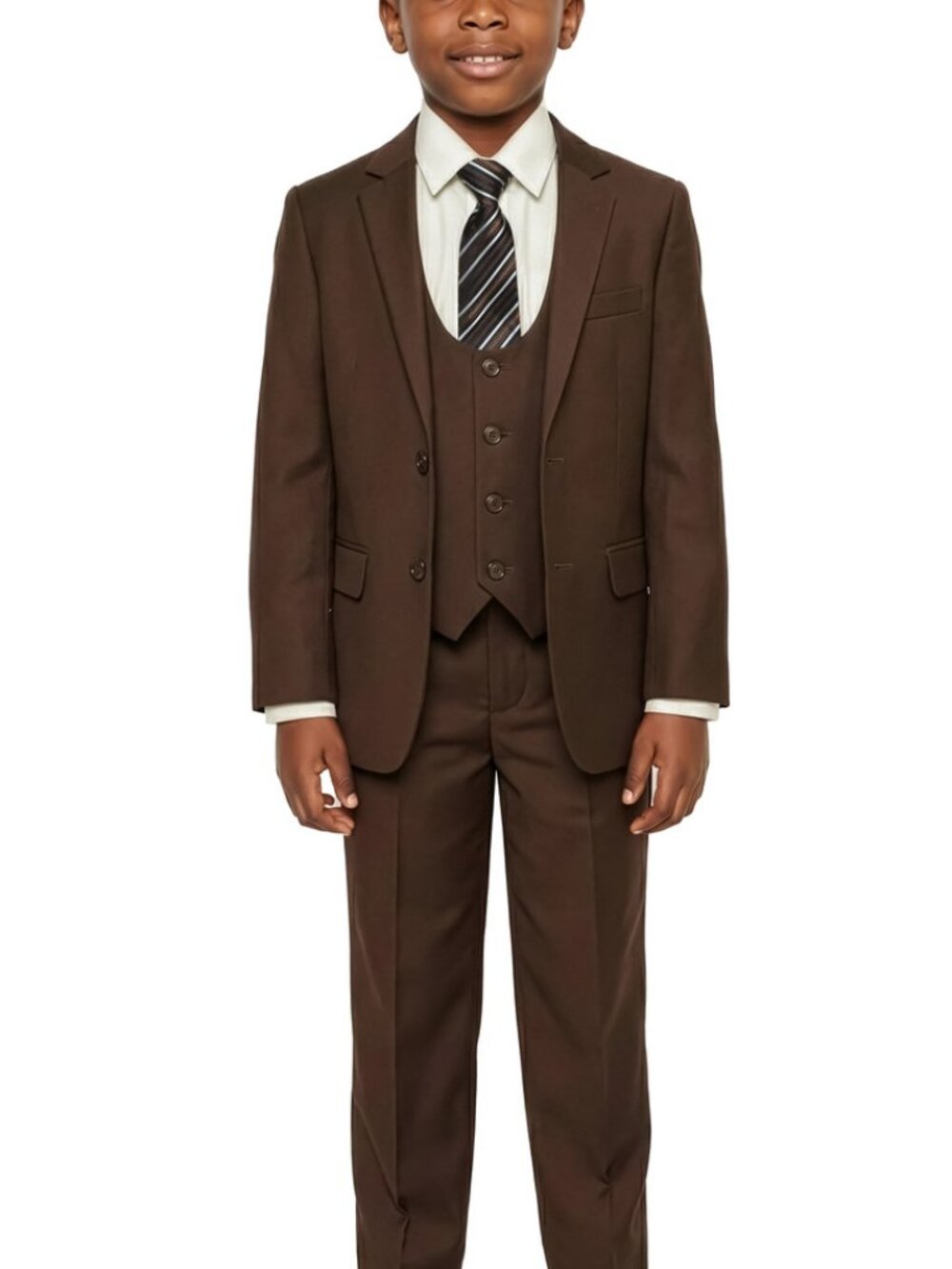 Premium Chocolate Notch Lapel 5 Piece Stacy Adams Boy's Suit